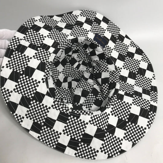 LOUIS VUITTON hat MP2965 Polyester / Cotton black Distorted Damier Hat mens Used Authentic