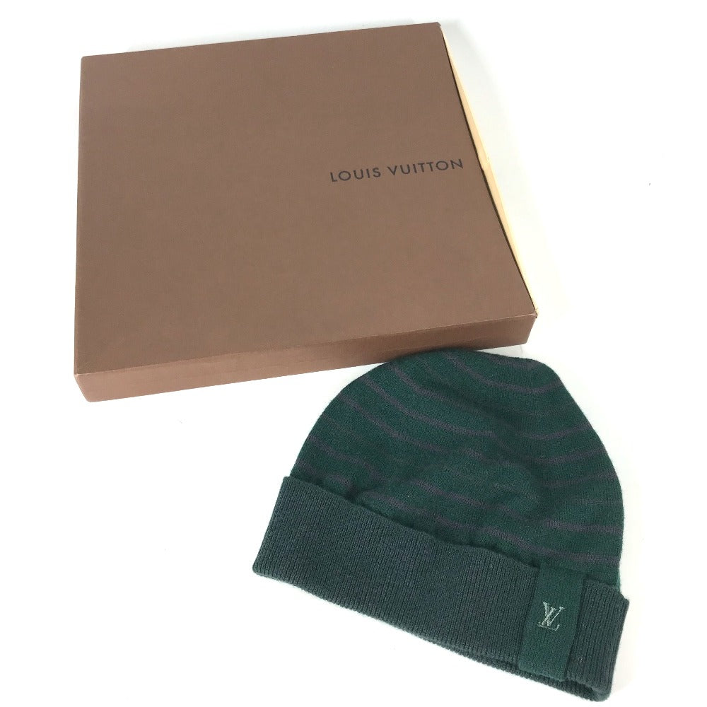 LOUIS VUITTON Knit hat Wool, Cashmere green LV logo border Women M Used Authentic