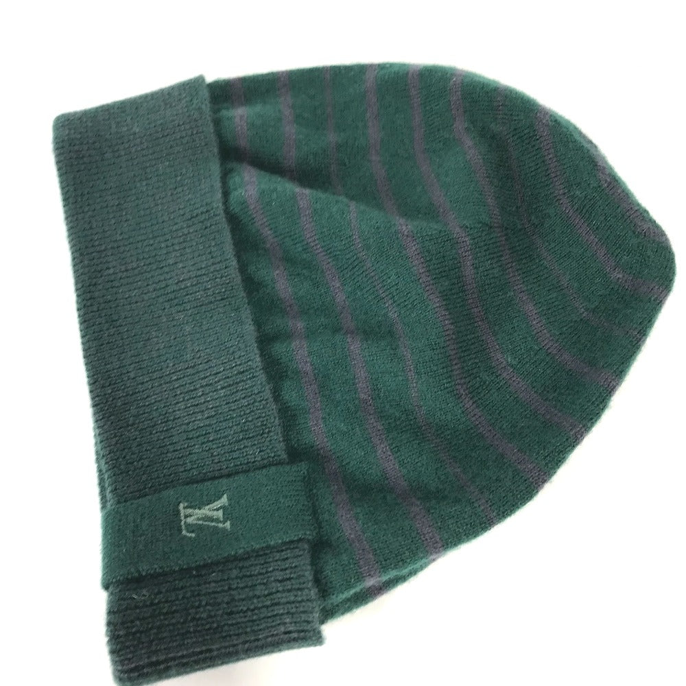LOUIS VUITTON Knit hat Wool, Cashmere green LV logo border Women M Used Authentic