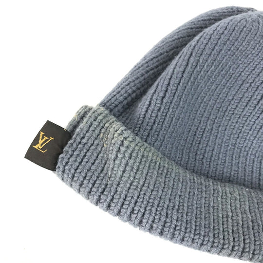 LOUIS VUITTON Knit hat wool gray logo mens Used Authentic