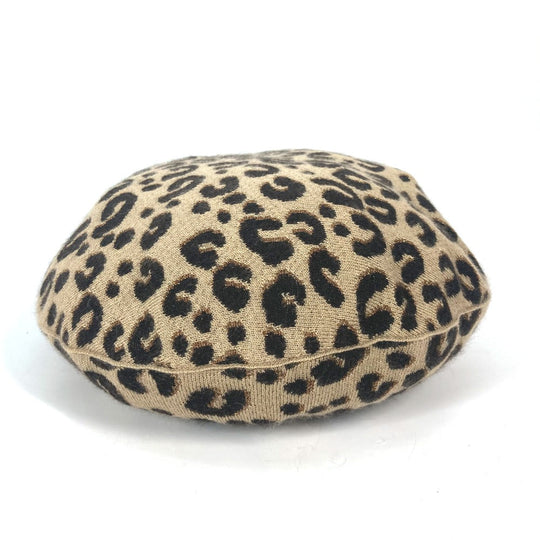 LOUIS VUITTON beret M74776 Cashmere, Silk beige hat Belle Maille Leopard Women Used Authentic