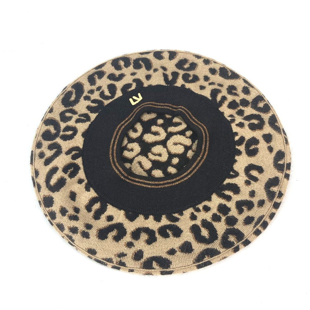 LOUIS VUITTON beret M74776 Cashmere, Silk beige hat Belle Maille Leopard Women Used Authentic