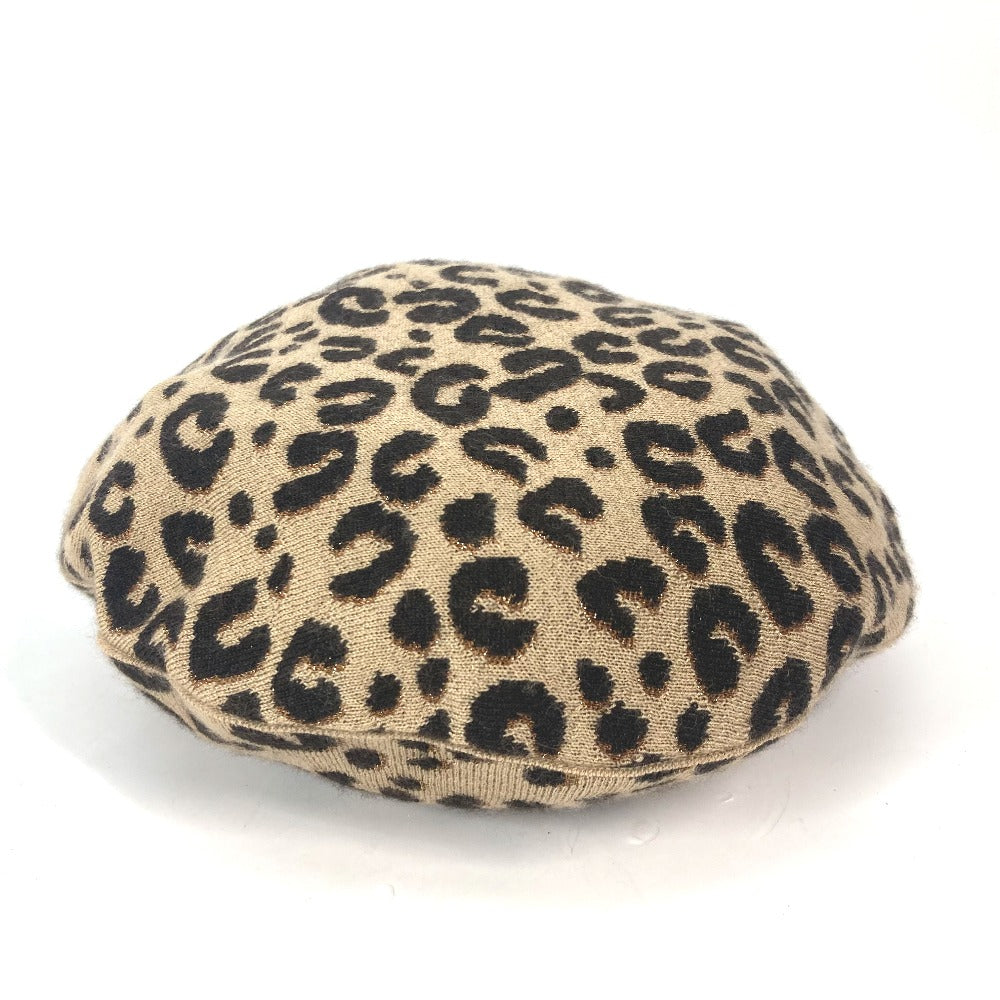LOUIS VUITTON beret M74776 Cashmere, Silk beige hat Belle Maille Leopard Women Used Authentic