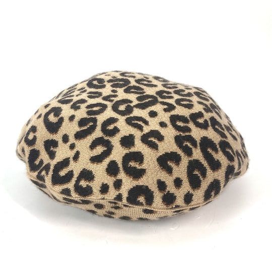 LOUIS VUITTON beret M74776 Cashmere, Silk beige hat Belle Maille Leopard Women Used Authentic