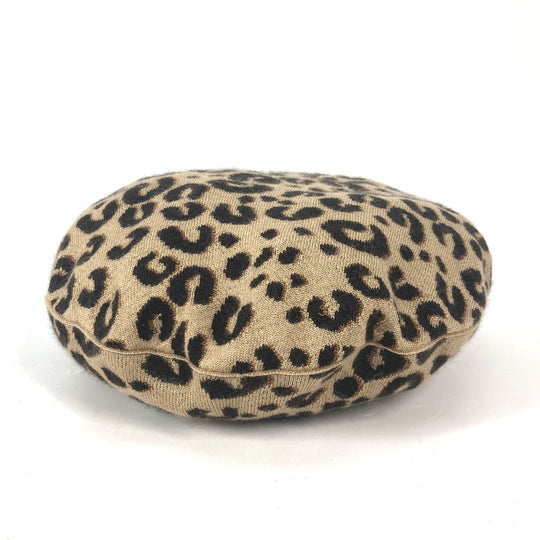 LOUIS VUITTON beret M74776 Cashmere, Silk beige hat Belle Maille Leopard Women Used Authentic
