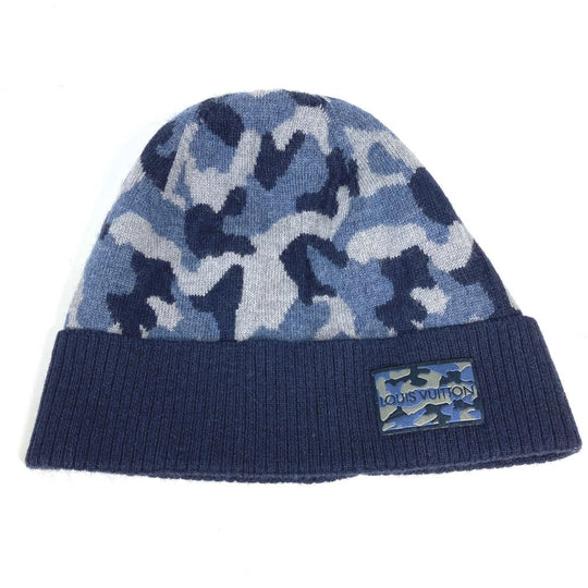 LOUIS VUITTON Knit hat M70725 wool blue beanie hat knit hat knit cap Camouflage camouflage mens Used Authentic