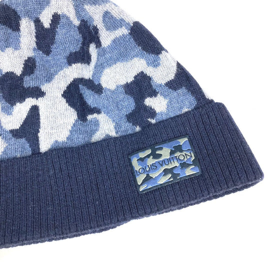 LOUIS VUITTON Knit hat M70725 wool blue beanie hat knit hat knit cap Camouflage camouflage mens Used Authentic