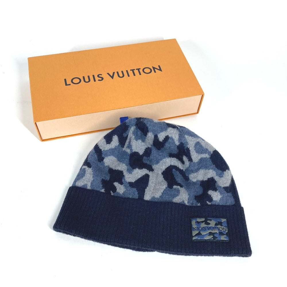 LOUIS VUITTON Knit hat M70725 wool blue beanie hat knit hat knit cap Camouflage camouflage mens Used Authentic