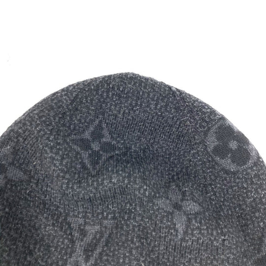 LOUIS VUITTON Knit hat M70727 wool black Bonnet Monogram Eclipse mens Used Authentic