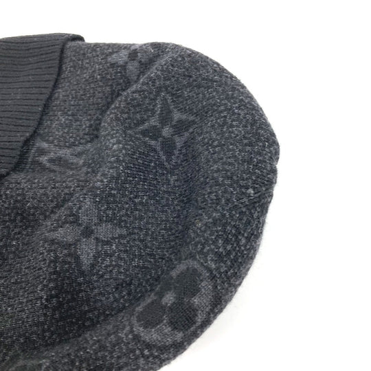 LOUIS VUITTON Knit hat M70727 wool black Bonnet Monogram Eclipse mens Used Authentic