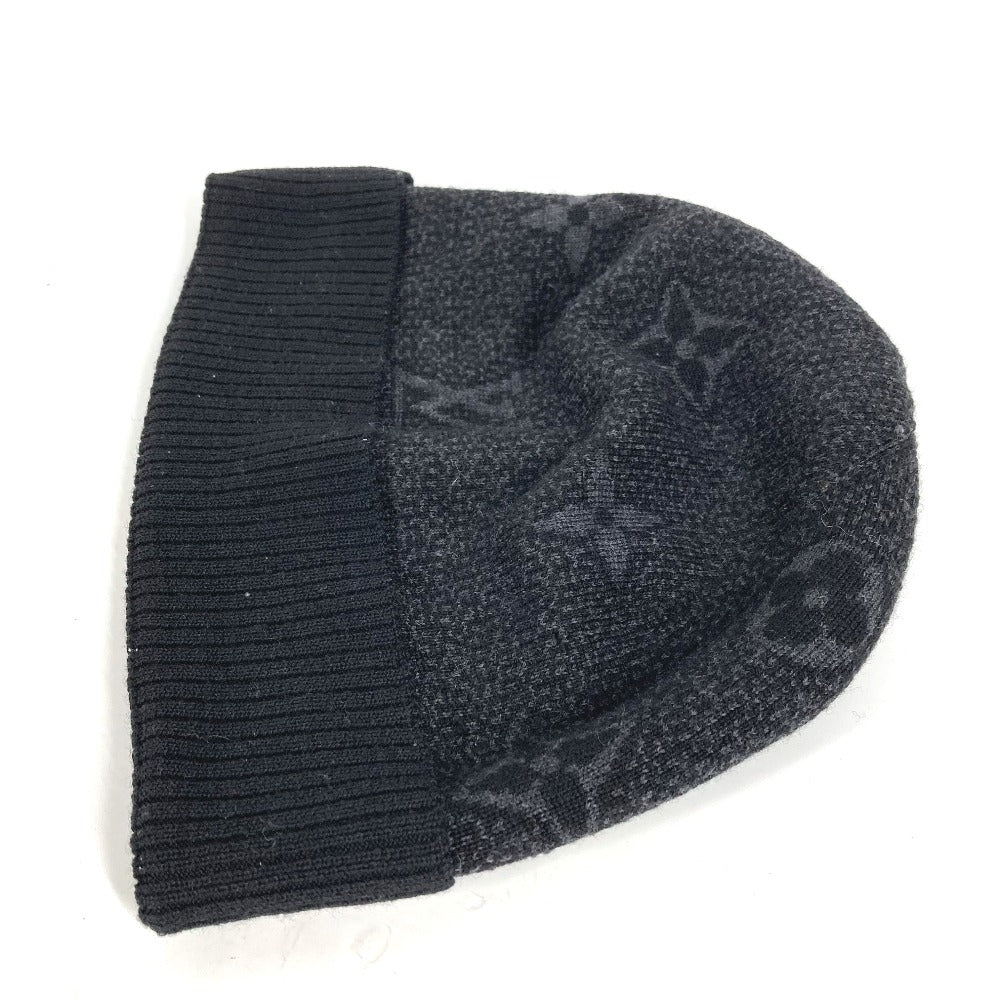 LOUIS VUITTON Knit hat M70727 wool black Bonnet Monogram Eclipse mens Used Authentic