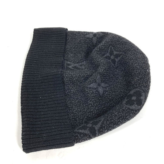 LOUIS VUITTON Knit hat M70727 wool black Bonnet Monogram Eclipse mens Used Authentic