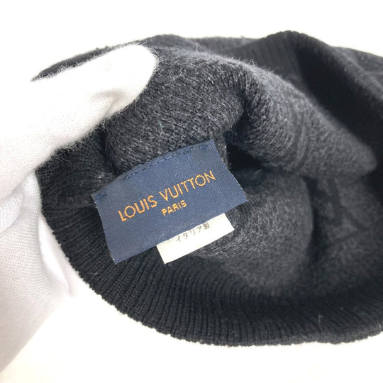 LOUIS VUITTON Knit hat M70727 wool black Bonnet Monogram Eclipse mens Used Authentic