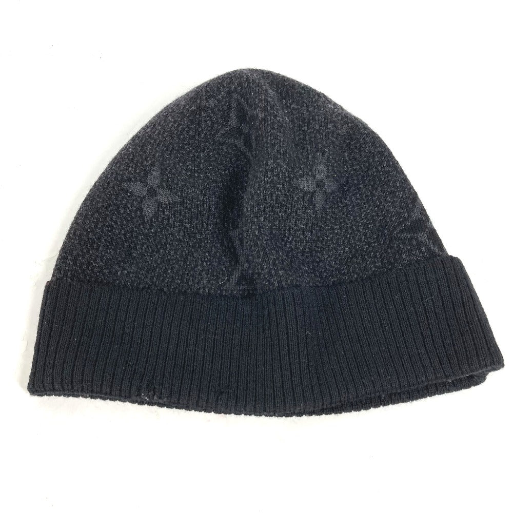 LOUIS VUITTON Knit hat M70727 wool black Bonnet Monogram Eclipse mens Used Authentic