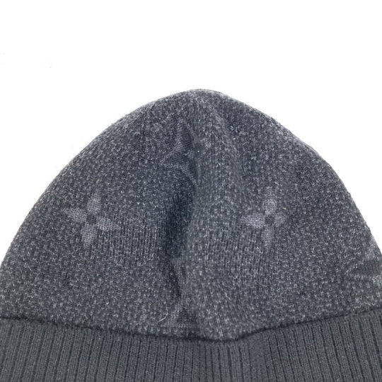 LOUIS VUITTON Knit hat M70727 wool black Bonnet Monogram Eclipse mens Used Authentic