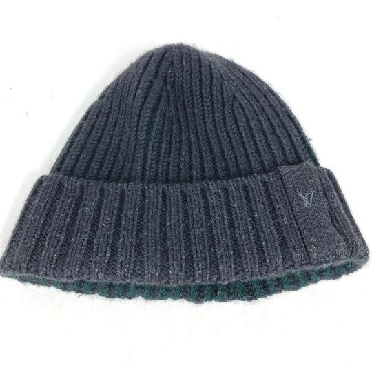 LOUIS VUITTON Knit hat wool gray beanie hat knit hat knit cap LV logo Women ‚l Used Authentic