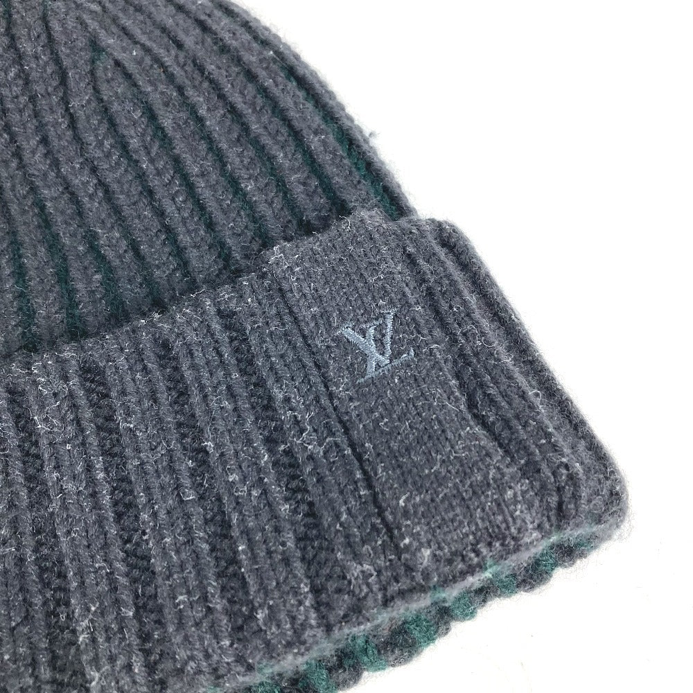 LOUIS VUITTON Knit hat wool gray beanie hat knit hat knit cap LV logo Women ‚l Used Authentic