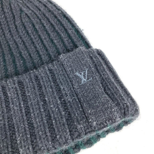 LOUIS VUITTON Knit hat wool gray beanie hat knit hat knit cap LV logo Women ‚l Used Authentic