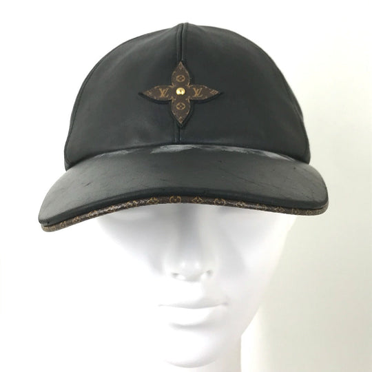 LOUIS VUITTON cap M76950 leather black Monogram Flower Cap Play L