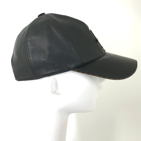 LOUIS VUITTON cap M76950 leather black Monogram Flower Cap Play L