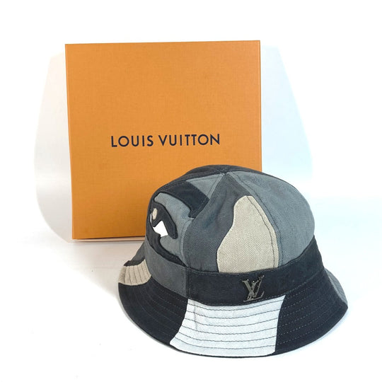 LOUIS VUITTON hat M7186L cotton gray LV Bucket Hat Portrait mens Used Authentic