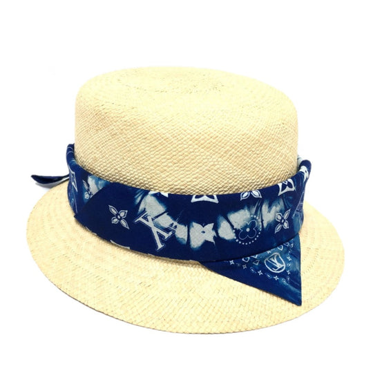 LOUIS VUITTON hat TI1292 straw beige Chapeau Monogram Bandana Hat mens Used Authentic