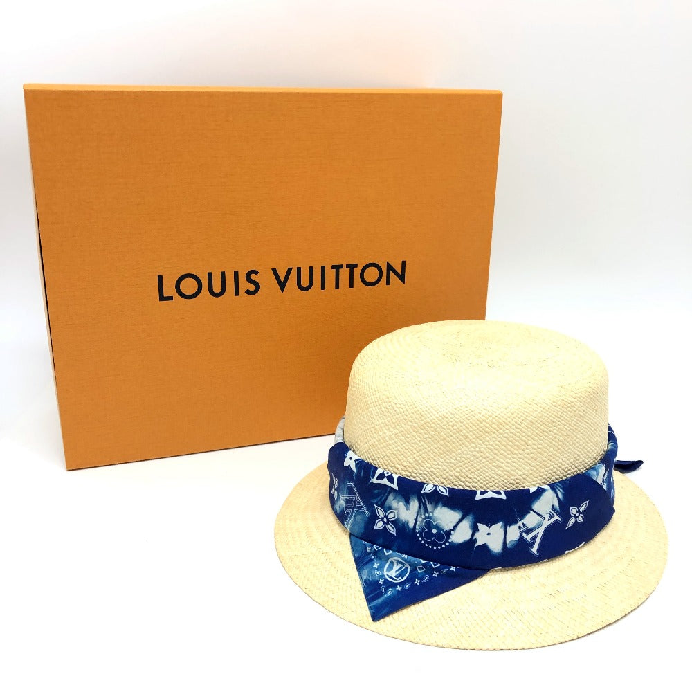 LOUIS VUITTON hat TI1292 straw beige Chapeau Monogram Bandana Hat mens Used Authentic