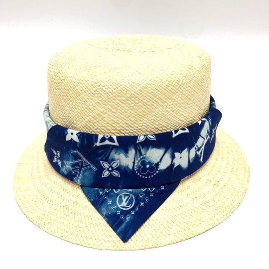 LOUIS VUITTON hat TI1292 straw beige Chapeau Monogram Bandana Hat mens Used Authentic