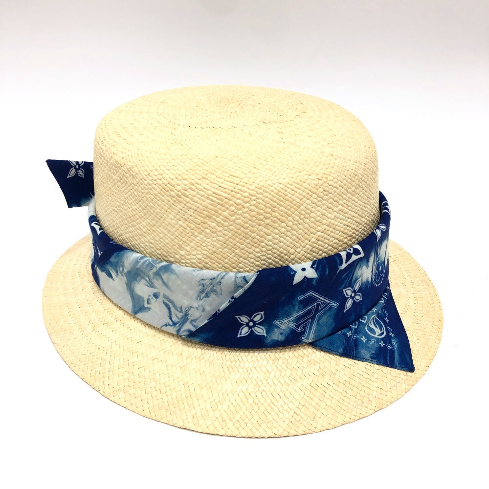 LOUIS VUITTON hat TI1292 straw beige Chapeau Monogram Bandana Hat mens Used Authentic