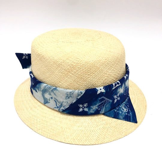 LOUIS VUITTON hat TI1292 straw beige Chapeau Monogram Bandana Hat mens Used Authentic