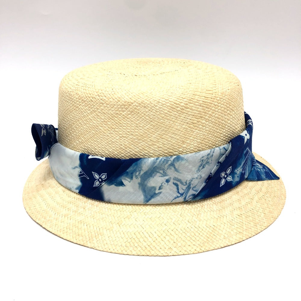 LOUIS VUITTON hat TI1292 straw beige Chapeau Monogram Bandana Hat mens Used Authentic