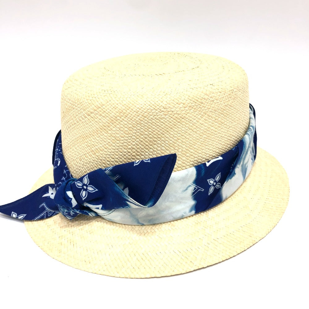 LOUIS VUITTON hat TI1292 straw beige Chapeau Monogram Bandana Hat mens Used Authentic