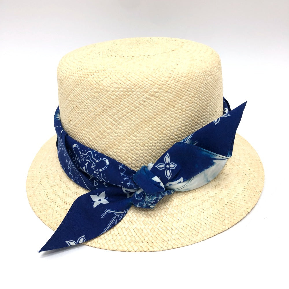 LOUIS VUITTON hat TI1292 straw beige Chapeau Monogram Bandana Hat mens Used Authentic