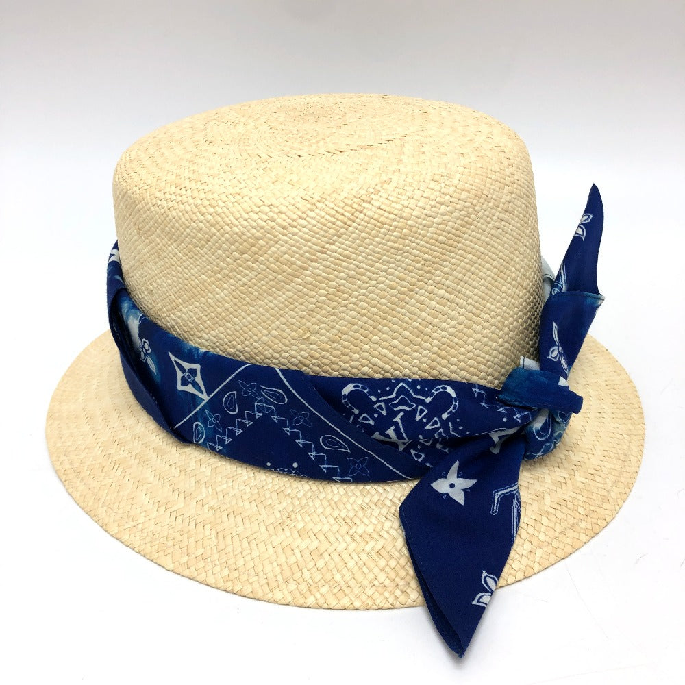LOUIS VUITTON hat TI1292 straw beige Chapeau Monogram Bandana Hat mens Used Authentic