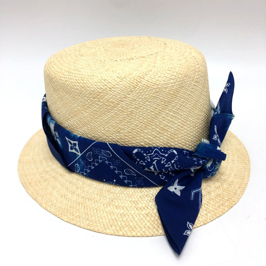 LOUIS VUITTON hat TI1292 straw beige Chapeau Monogram Bandana Hat mens Used Authentic