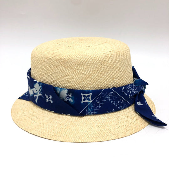 LOUIS VUITTON hat TI1292 straw beige Chapeau Monogram Bandana Hat mens Used Authentic
