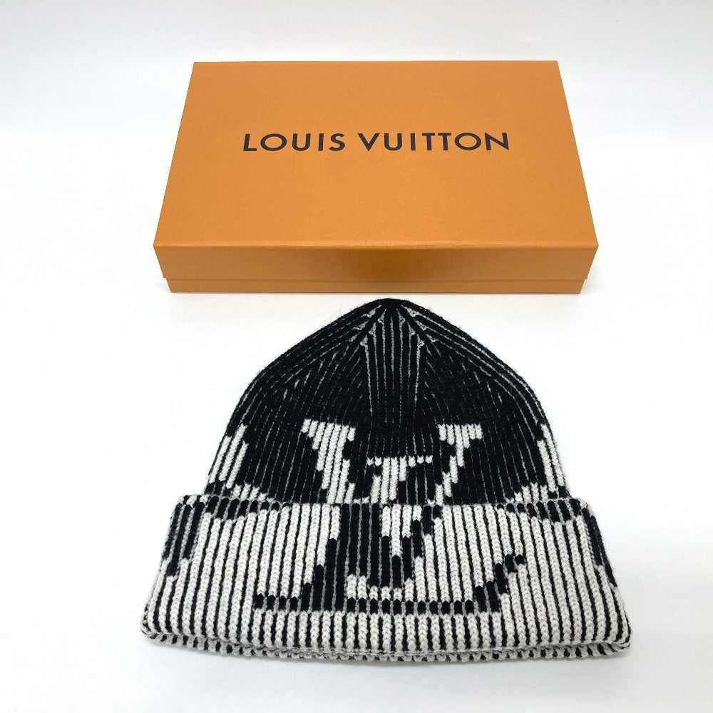 LOUIS VUITTON Knit hat M77997 wool black Bonnet Rib Flower Monogram mens Used Authentic