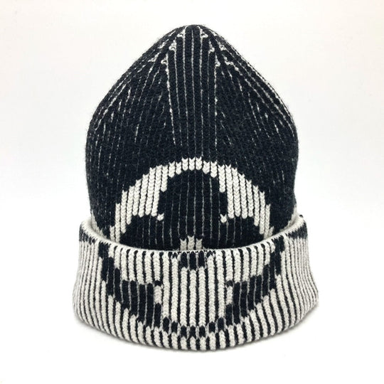 LOUIS VUITTON Knit hat M77997 wool black Bonnet Rib Flower Monogram mens Used Authentic