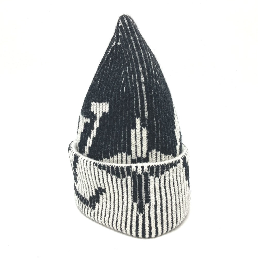 LOUIS VUITTON Knit hat M77997 wool black Bonnet Rib Flower Monogram mens Used Authentic