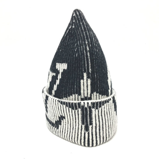 LOUIS VUITTON Knit hat M77997 wool black Bonnet Rib Flower Monogram mens Used Authentic