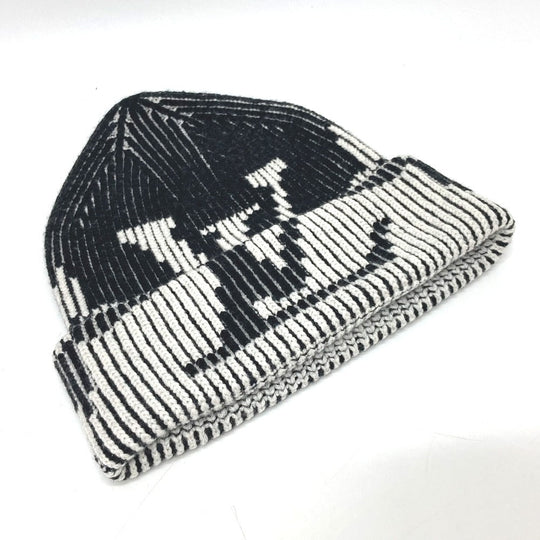 LOUIS VUITTON Knit hat M77997 wool black Bonnet Rib Flower Monogram mens Used Authentic