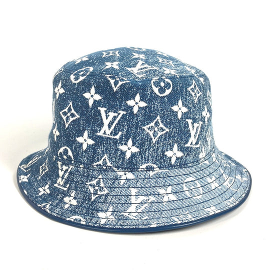 LOUIS VUITTON hat M77435 Polyamide, Cotton blue Monogram denim Bucket hat denim Women Used Authentic