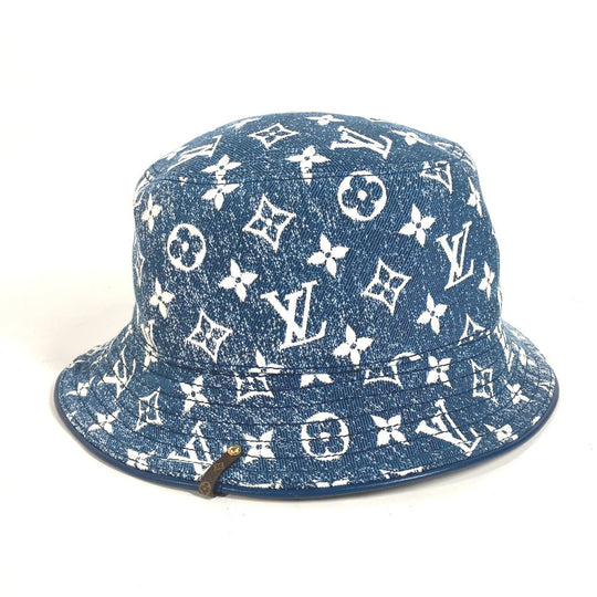 LOUIS VUITTON hat M77435 Polyamide, Cotton blue Monogram denim Bucket hat denim Women Used Authentic