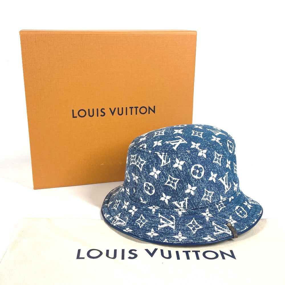 LOUIS VUITTON hat M77435 Polyamide, Cotton blue Monogram denim Bucket hat denim Women Used Authentic