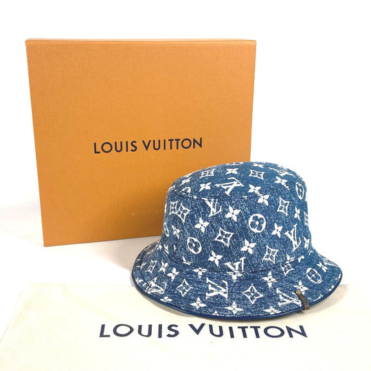 LOUIS VUITTON hat M77435 Polyamide, Cotton blue Monogram denim Bucket hat denim Women Used Authentic