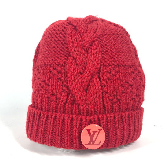 LOUIS VUITTON Knit hat wool Red With can badge Pone Constance Women Used Authentic
