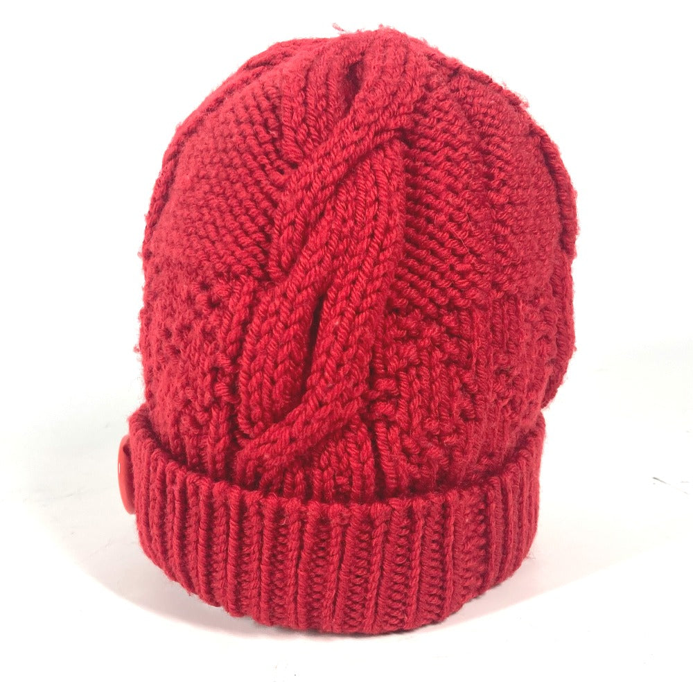 LOUIS VUITTON Knit hat wool Red With can badge Pone Constance Women Used Authentic