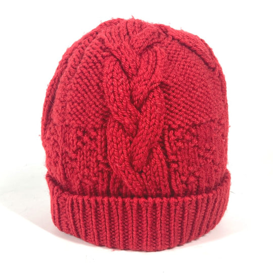 LOUIS VUITTON Knit hat wool Red With can badge Pone Constance Women Used Authentic