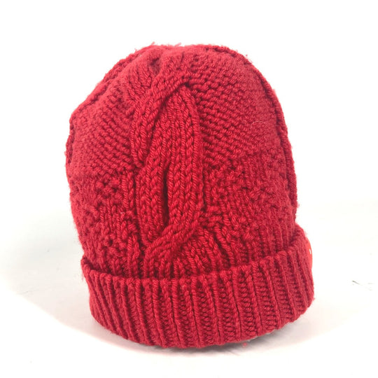 LOUIS VUITTON Knit hat wool Red With can badge Pone Constance Women Used Authentic