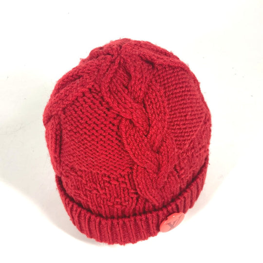 LOUIS VUITTON Knit hat wool Red With can badge Pone Constance Women Used Authentic